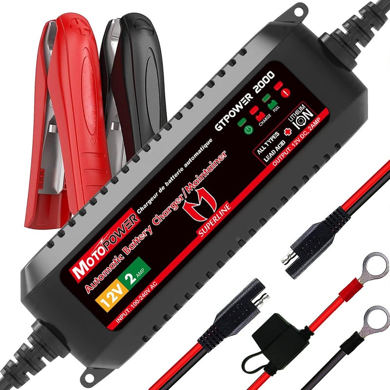 موتوباور شاحن بطارية أوتوماتيكي MOTOPOWER MP00207A 12V 2Amp | للبطاريات الرصاصية الحمضية والليثيوم - Image 1