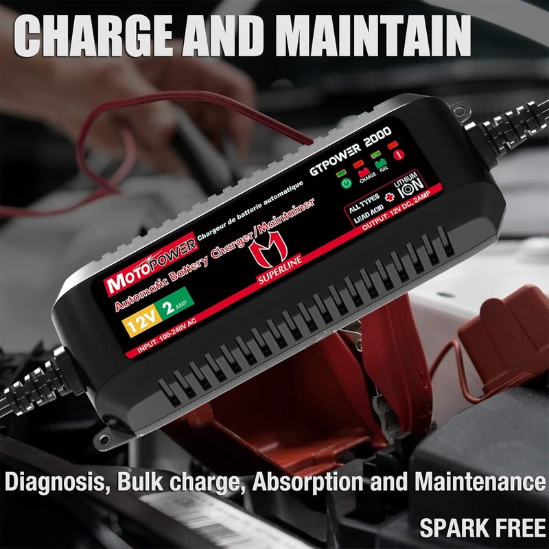 موتوباور شاحن بطارية أوتوماتيكي MOTOPOWER MP00207A 12V 2Amp | للبطاريات الرصاصية الحمضية والليثيوم - Image 2