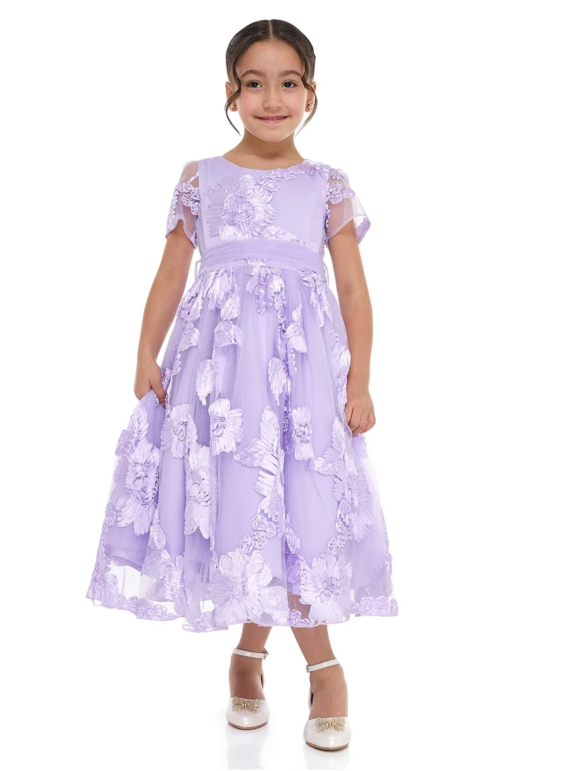 victor and jane Lilac 3D Flower Mesh Occasion Dress