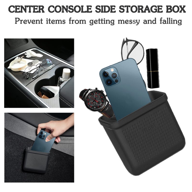 EVFITUS for Tesla Model 3 Model Y Accessories Center Console Organizer Tray Storage Box Cell Phone Pocket Silicone Hook Bag Sunglasses Holder Coin Case for Flocking - Image 2