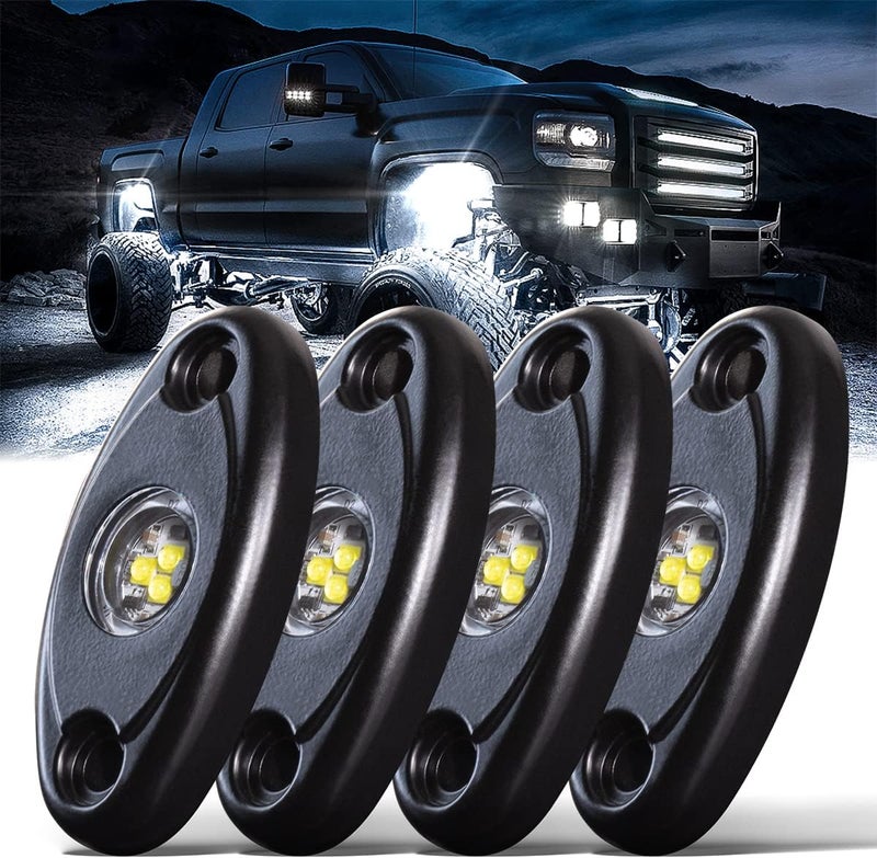 LEDMIRCY مصابيح LEDMIRCY R1 الصخرية البيضاء النقية 4 قطع للطرق الوعرة والشاحنات والسيارات والقوارب وعربات ATV وSUV مقاومة للماء عالية الطاقة إضاءة نيون للمسارات وإضاءة تحتية داخلية وخارجية مضادة للصدمات (4 قطع بيضاء) - Image 1