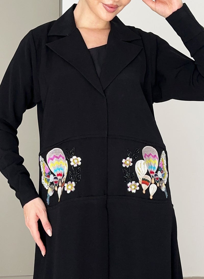 Rosette Abaya Elegant Blazer Style Abaya with Fantasy Embroidery Design - Image 2