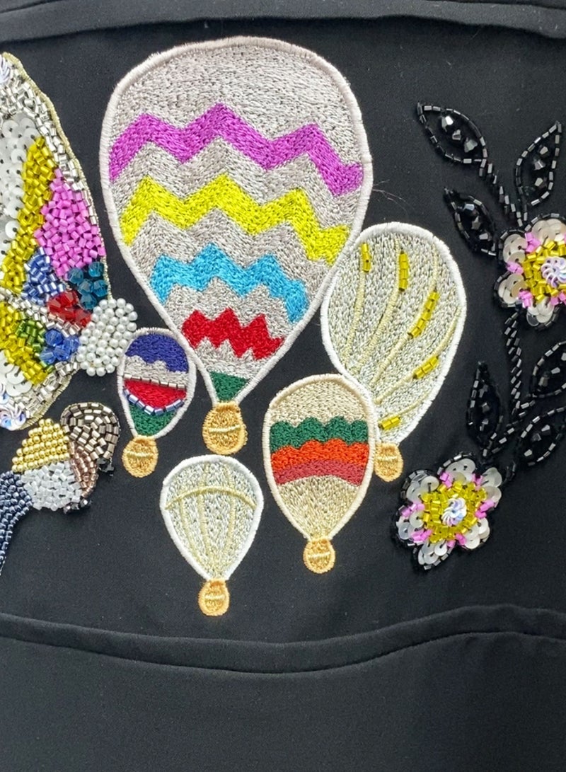 Rosette Abaya Elegant Blazer Style Abaya with Fantasy Embroidery Design - Image 4