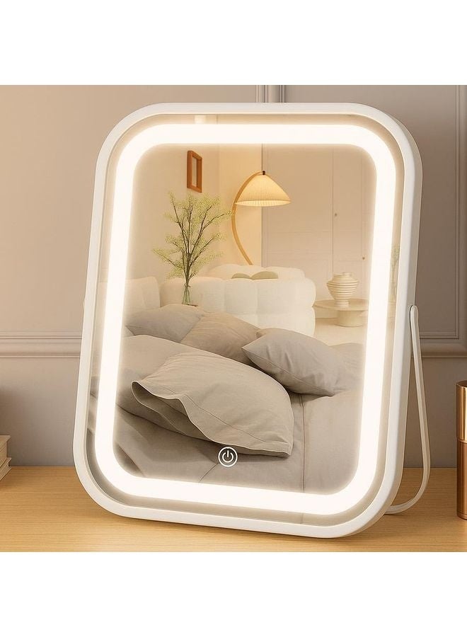 هومستر مرآة مكياج مضيئة، مرآة مكياج قابلة لإعادة الشحن مع أضواء 10 "x8" مرآة مكياج مع أضواء، مرآة ملامسة مضيئة مع إضاءة ثلاثية الألوان، للهدايا النسائية، أساسيات السفر - Image 1