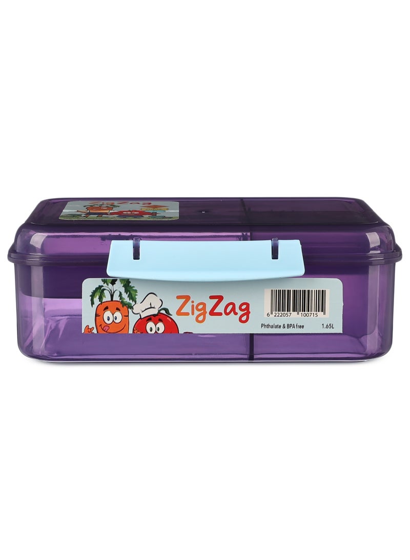 ZigZag Compartmentalized Plastic Lunch Box For Girls & Adults - 1.65L - Purple - Image 1