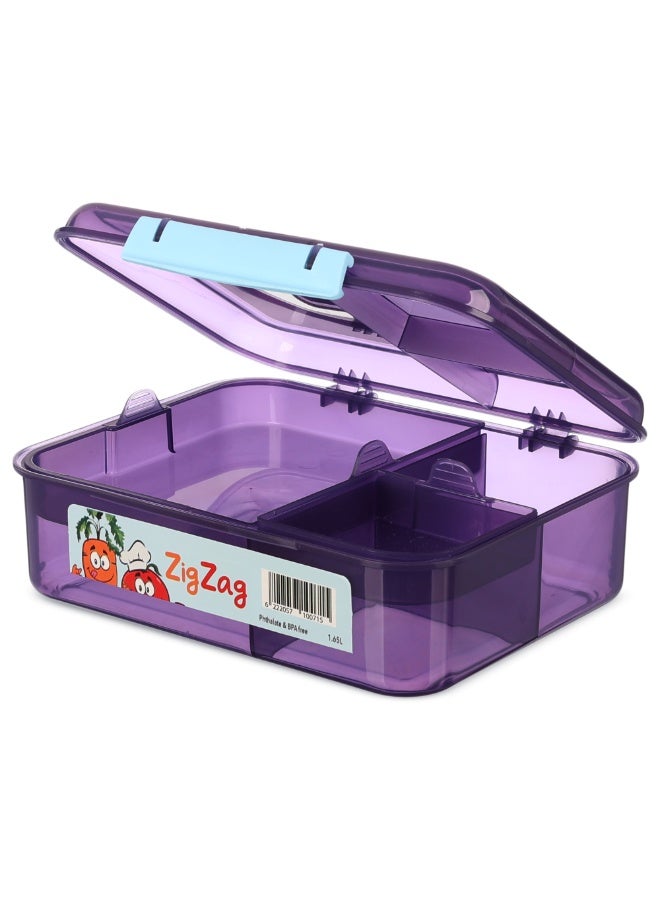 ZigZag Compartmentalized Plastic Lunch Box For Girls & Adults - 1.65L - Purple - Image 2
