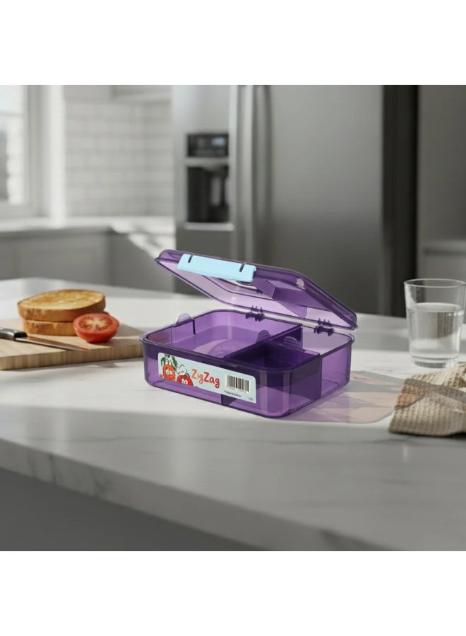 ZigZag Compartmentalized Plastic Lunch Box For Girls & Adults - 1.65L - Purple - Image 3