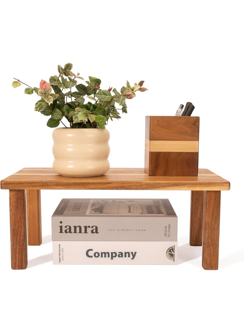 Acacia Wood Desktop Organizer Shelf, Kitchen Cabinet and Counter Riser Display Shelf for Top of Desk Home Office Bathroom Coffee Table Display Stand - Image 1