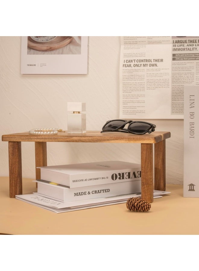 Acacia Wood Desktop Organizer Shelf, Kitchen Cabinet and Counter Riser Display Shelf for Top of Desk Home Office Bathroom Coffee Table Display Stand - Image 4