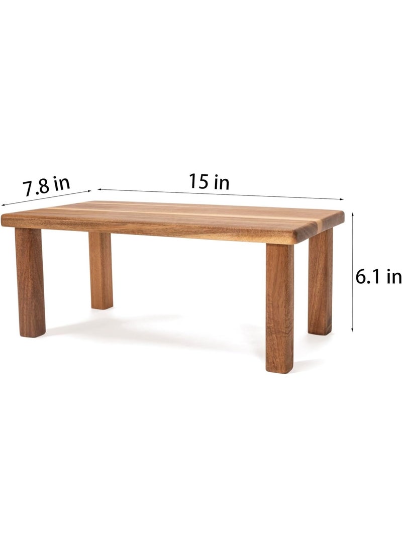 Acacia Wood Desktop Organizer Shelf, Kitchen Cabinet and Counter Riser Display Shelf for Top of Desk Home Office Bathroom Coffee Table Display Stand - Image 3