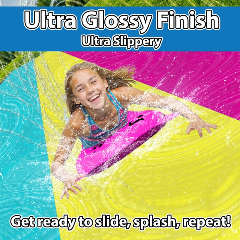 JAMBO 20Ft XL Premium 3 Lane Slip Splash and Slide with 3 Bodyboards, Heavy Duty Water Slide- Advanced 3-Way Water Sprinkler System, Backyard Waterslide Outdoor Water Toys n Slides for Kids Splash Pad - Image 4