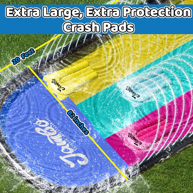 JAMBO 20Ft XL Premium 3 Lane Slip Splash and Slide with 3 Bodyboards, Heavy Duty Water Slide- Advanced 3-Way Water Sprinkler System, Backyard Waterslide Outdoor Water Toys n Slides for Kids Splash Pad - Image 2