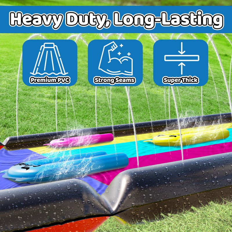 JAMBO 20Ft XL Premium 3 Lane Slip Splash and Slide with 3 Bodyboards, Heavy Duty Water Slide- Advanced 3-Way Water Sprinkler System, Backyard Waterslide Outdoor Water Toys n Slides for Kids Splash Pad - Image 5