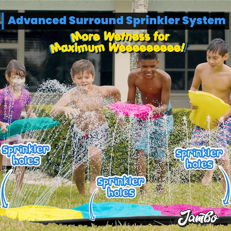 JAMBO 20Ft XL Premium 3 Lane Slip Splash and Slide with 3 Bodyboards, Heavy Duty Water Slide- Advanced 3-Way Water Sprinkler System, Backyard Waterslide Outdoor Water Toys n Slides for Kids Splash Pad - Image 3