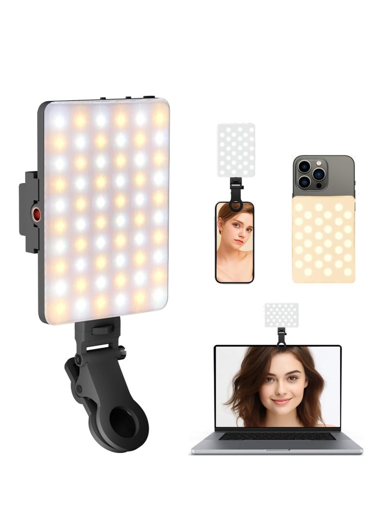 Rechargeable Clip Selfie Light, 60 LED Portable Video Conference Fill Light with 3 Adjustable Modes for Cell Phone, Android, iPhone, iPad, Laptop, TikTok, Makeup, Vlog  - Image 1