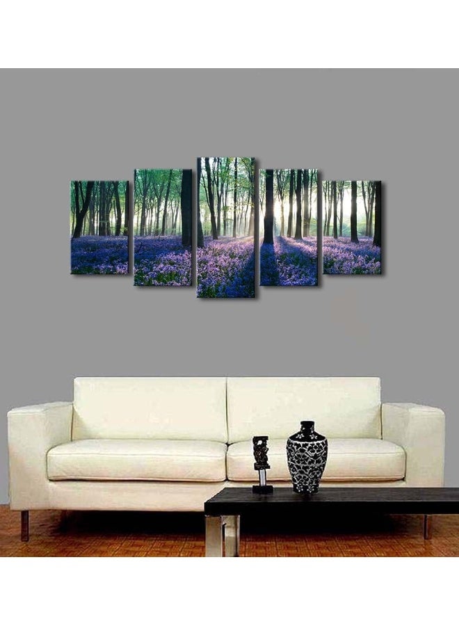 Pyradecor Early Morning Lavender Canvas Prints Wall Art Purple Floral Pictures Paintings for Bedroom Kitchen Bathroom Home Decor Modern 5 panels Stretched Flowers Landscape Artwork - Image 5