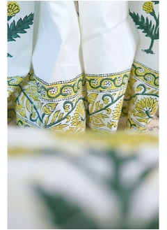 OJARIYA Hand Block Printed 100 Percent Premium Organic Cotton Floral Green  Curtain 274 X 152 Cm  - Image 4