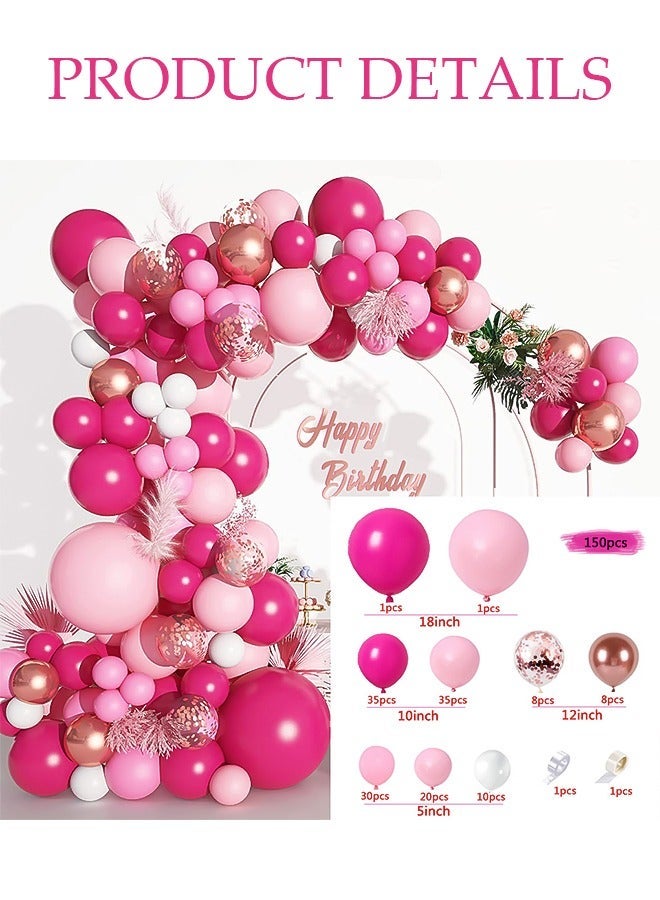 DUNISO Pink Balloons Garland Arch Kit 150 Pcs 5/10/12/18 Inch Pink Latex Balloons Set For Baby Shower Wedding Birthday Party Background Decorations School Opening Ceremony - Image 2