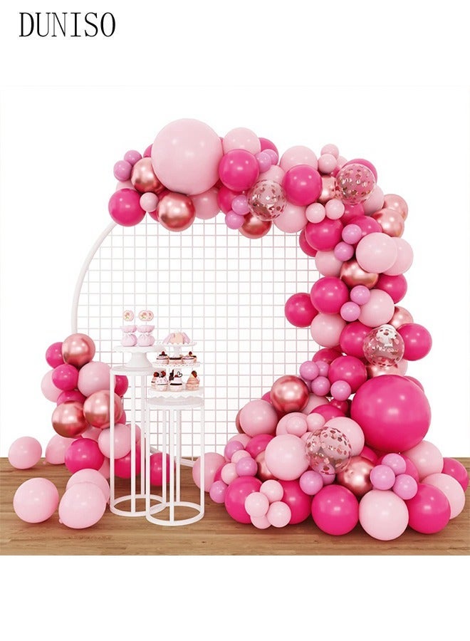 DUNISO Pink Balloons Garland Arch Kit 150 Pcs 5/10/12/18 Inch Pink Latex Balloons Set For Baby Shower Wedding Birthday Party Background Decorations School Opening Ceremony - Image 3