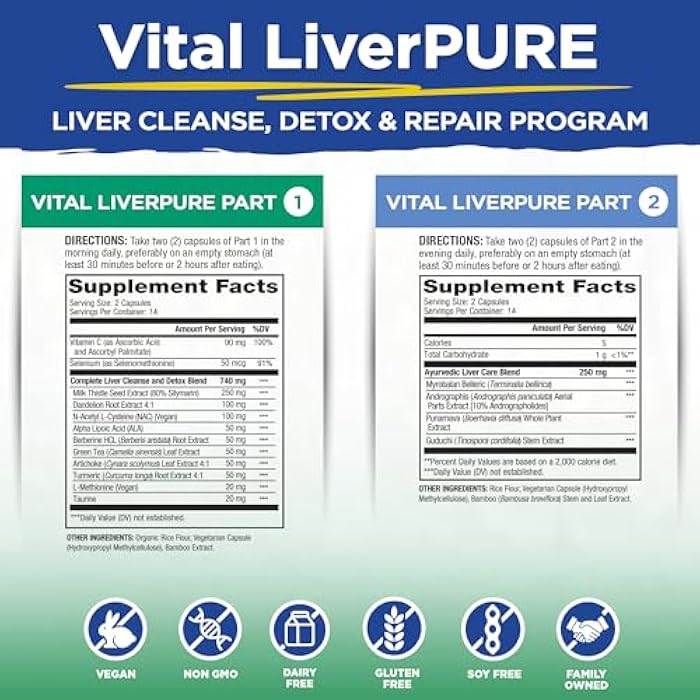 Vital Planet – Vital Liver Pure Liver Cleanse Detox & Repair with Milk Thistle, NAC Supplement N-Acetyl Cysteine, Andrographis, Dandelion, Turmeric, Alpha Lipoic Acid, 2-Part 14-Day Kit, 56 Capsules - Image 2