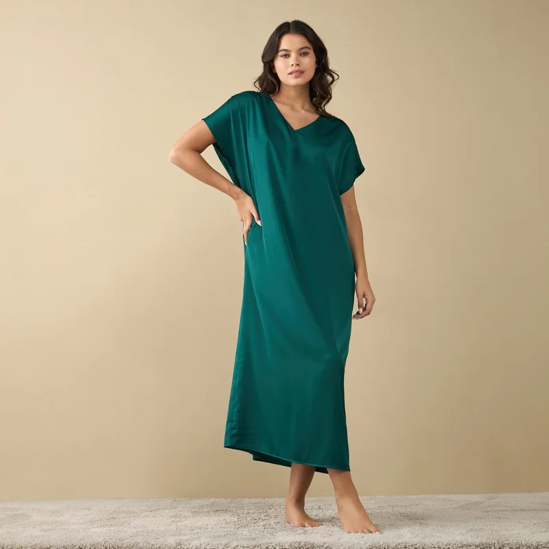 Splash FAV V-neck Satin Night Gown with Short Sleeves