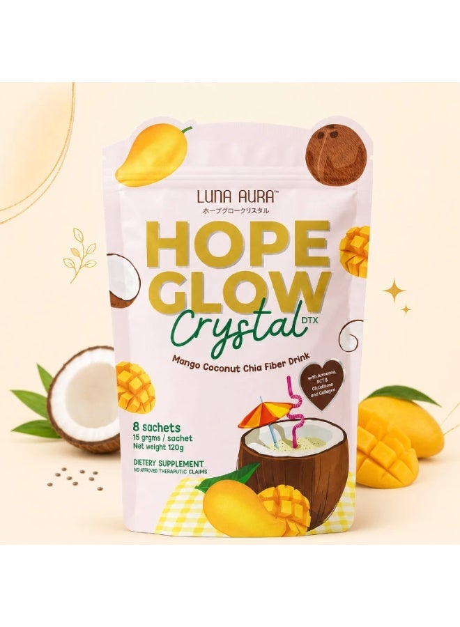 Luna Aura Hope Glow Crystal DTX Mango Coconut Chia Fiber Drink 120g – 8 Sachets - Image 1