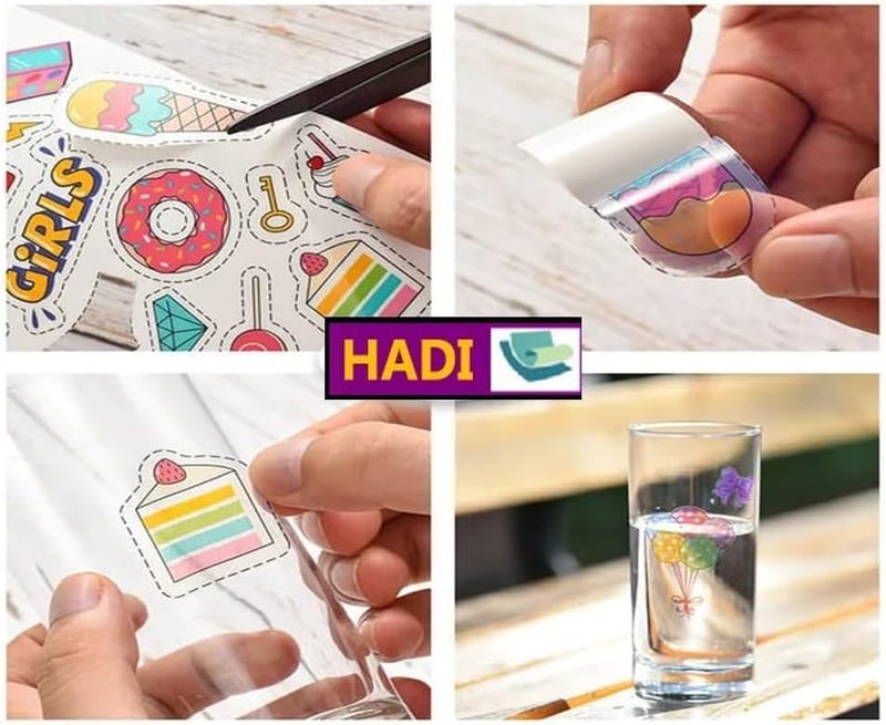 HADI A4 Clear Glossy Vinyl Sticker Paper Self Adhesive Labels-95% Clear Because is Waterproof -Brilliant Color-Digital Label, Waterproof for all Inkjet Printer-Full 20 Sheet for DIY Personalized,Decals - Image 3