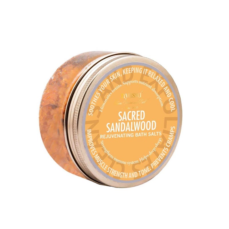 Nyassa Sacred Sandalwood Bath Salt 220gm 100 Vegan and Paraben Free with the goodness of chamomile and epsom salt for effective relaxation Good for skin detox for men and women No SLS SLES 220gm - Image 1