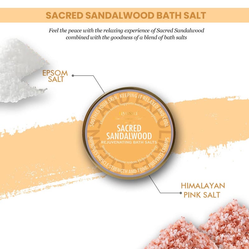 Nyassa Sacred Sandalwood Bath Salt 220gm 100 Vegan and Paraben Free with the goodness of chamomile and epsom salt for effective relaxation Good for skin detox for men and women No SLS SLES 220gm - Image 3