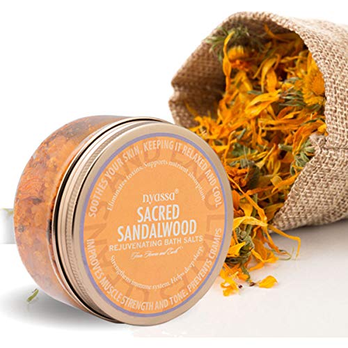 Nyassa Sacred Sandalwood Bath Salt 220gm 100 Vegan and Paraben Free with the goodness of chamomile and epsom salt for effective relaxation Good for skin detox for men and women No SLS SLES 220gm - Image 2