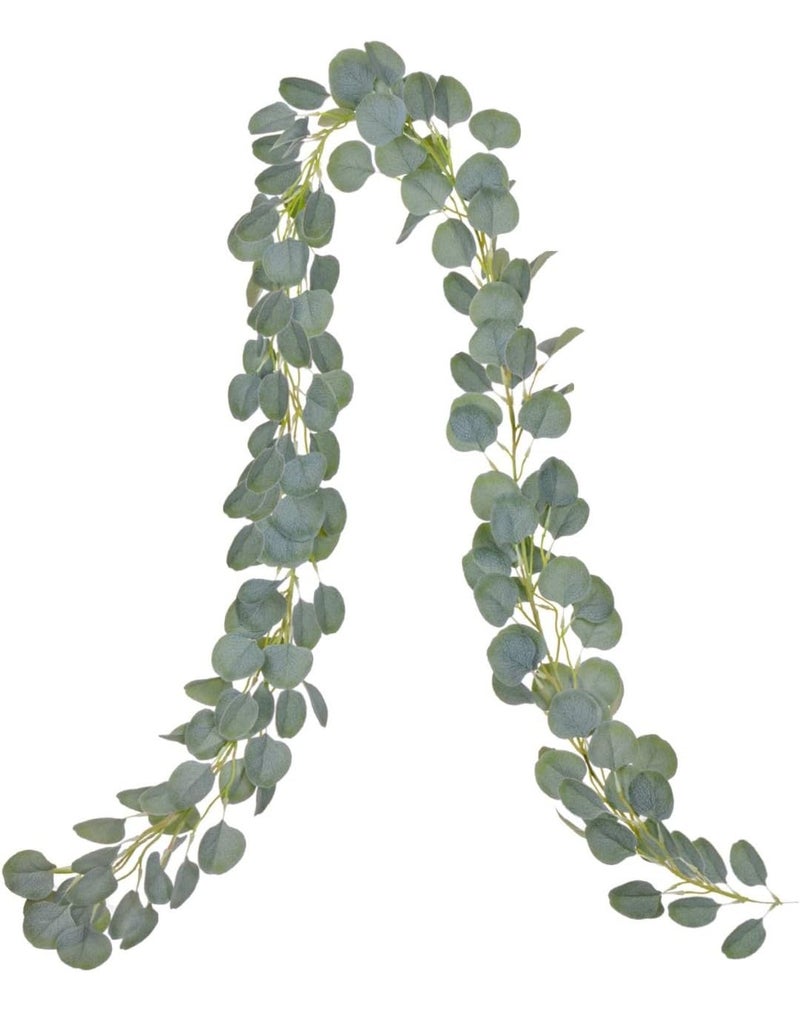 VRB DecTM Artificial Greenery Ferns Plants Vines Fake Ivy Hanging Flowers Vine Pine Needle Wall Hanging for Home Decor Door Wall Balcony Decoration Party Festival (2, Euclyptus Fabric Garland) - Image 1
