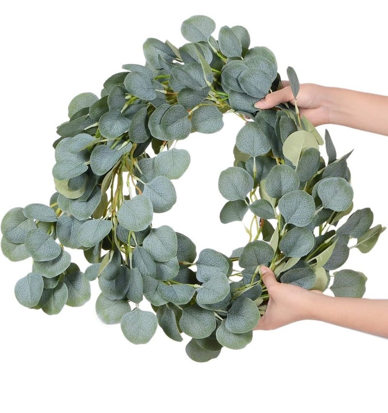 VRB DecTM Artificial Greenery Ferns Plants Vines Fake Ivy Hanging Flowers Vine Pine Needle Wall Hanging for Home Decor Door Wall Balcony Decoration Party Festival (2, Euclyptus Fabric Garland) - Image 3