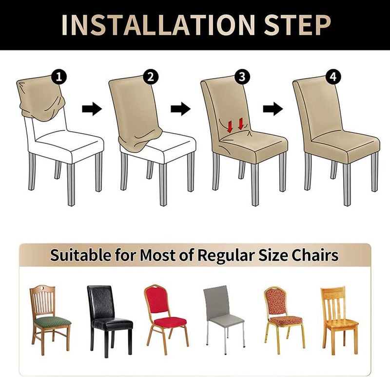 Styleys Elastic Chair Cover Stretch Removable Washable Jacquard Dining Chair Cover Protector Seat Slipcover Pack of 6 Khaki JCMC12 - Image 4