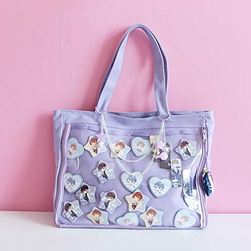AlwaySky Ita Tote Bag Clear Window for Pins Shoulder Bag Handbag Bag DIY, Cosplay Stachel Tote Purple - Image 2
