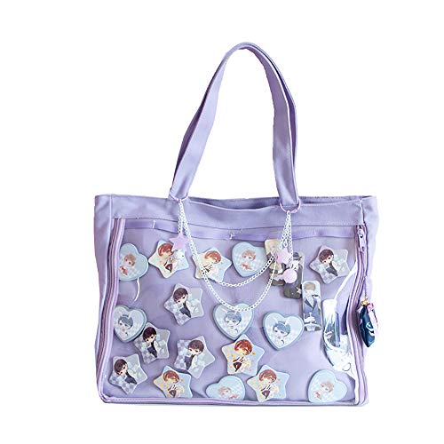 AlwaySky Ita Tote Bag Clear Window for Pins Shoulder Bag Handbag Bag DIY, Cosplay Stachel Tote Purple - Image 1