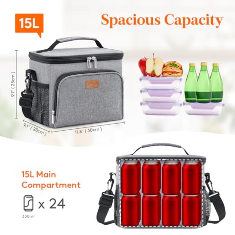 Thermal Meal Holder Bag 24 Cans,Small Portable Cooler Bag, Waterproof Work Lunch Bags for Men and Women, Thermal Lunch Box for Beach, Picnic, Travel - Image 3