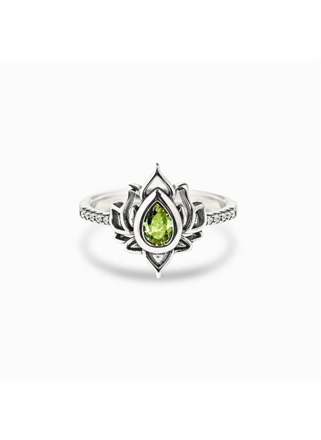 Generic Cao Shi Old Flame Shape Lotus Ring Chinese Style Ring Retro Wide Face Ring Personality Single Ring 
