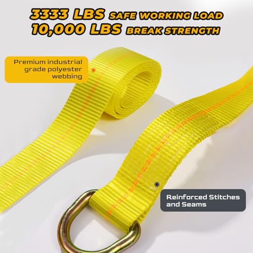 Trekassy 2”x 144” Car Tie Down Straps for Trailers Heavy Duty, 10000lbs Break Strength, 4 Pack Steel Ratchet, 4 Adjustable Car Hauler Straps, 4 Axle Straps - Image 3