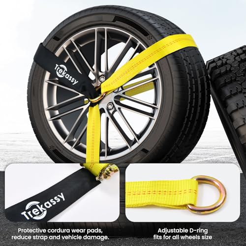 Trekassy 2”x 144” Car Tie Down Straps for Trailers Heavy Duty, 10000lbs Break Strength, 4 Pack Steel Ratchet, 4 Adjustable Car Hauler Straps, 4 Axle Straps - Image 5