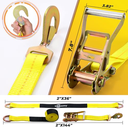 Trekassy 2”x 144” Car Tie Down Straps for Trailers Heavy Duty, 10000lbs Break Strength, 4 Pack Steel Ratchet, 4 Adjustable Car Hauler Straps, 4 Axle Straps - Image 4