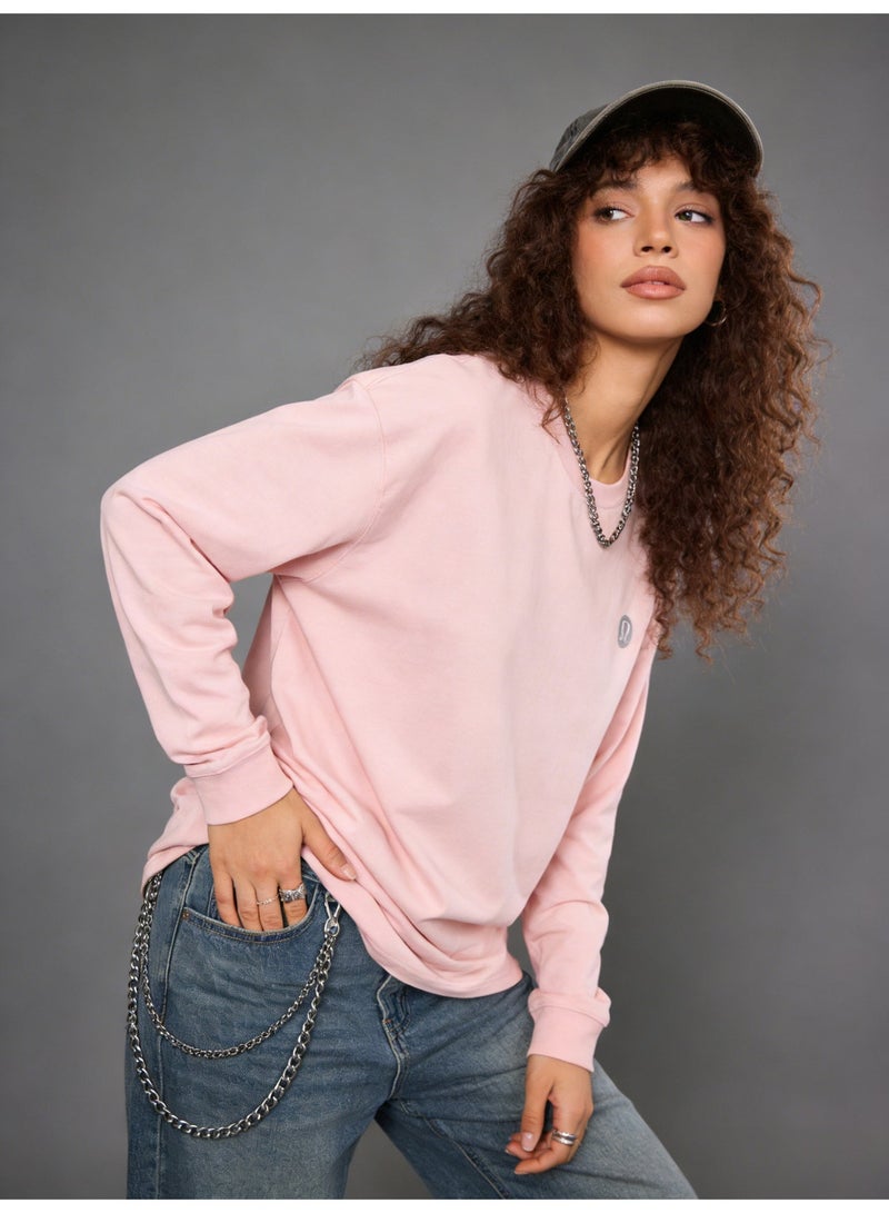 Lululemon Women's Extra Large Light Pink Long Sleeve Shirt - Soft 100% Cotton Round Neck Top, Weighing 320g, Featuring Minimalist Logo, Suitable for Casual Sports and Home Wear. - Image 4