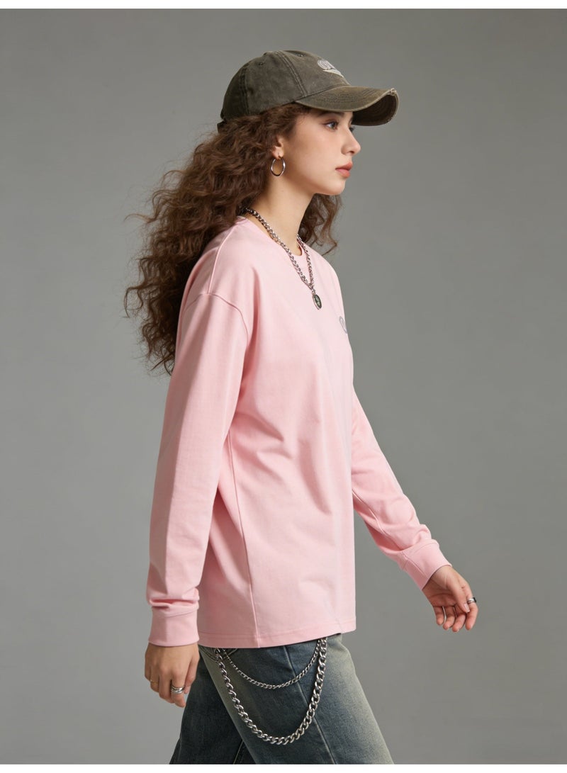 Lululemon Women's Extra Large Light Pink Long Sleeve Shirt - Soft 100% Cotton Round Neck Top, Weighing 320g, Featuring Minimalist Logo, Suitable for Casual Sports and Home Wear. - Image 5