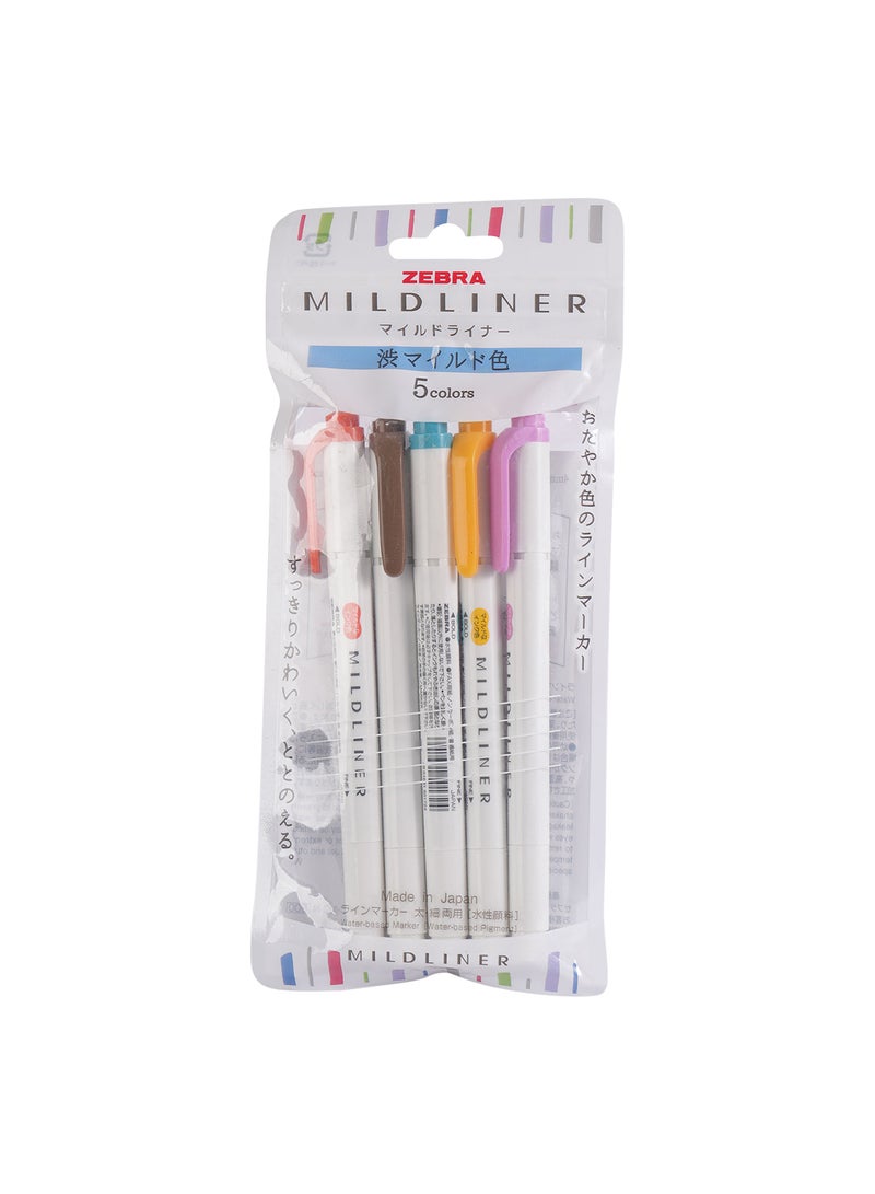 ZEBRA 5 Color Mildliner Highlighter Pen , School and Office Supply , for Coloring Books , Writing Journal , Note Taking , Drawing - Image 1