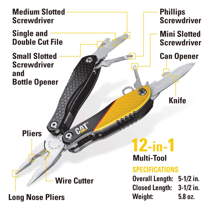 Cat 3 Piece 12-in-1 Multi-Tool, Knife, and Multi-Tool Key Chain Gift Box Set - 240192 , Yellow - Image 3