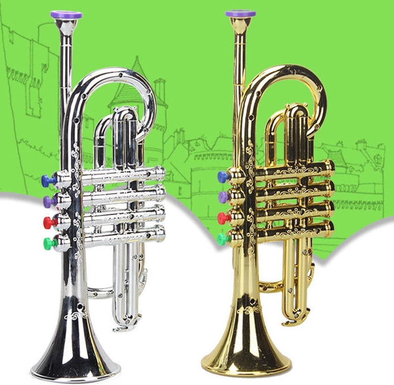 klarakoMusical Mini Colored Keys Simulation Trumpet Instrument for Kids Boys Girls klarako4 Tones Gold - Image 1
