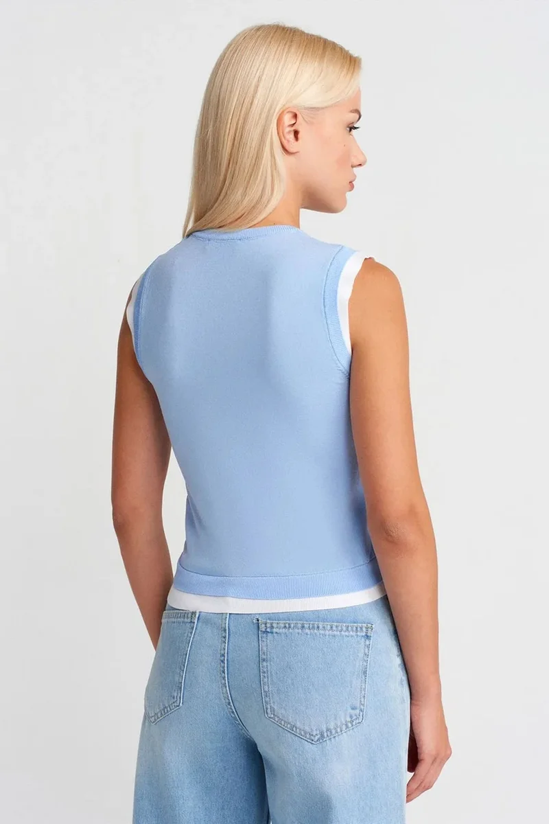 Dilvin Baby Blue DILVIN Sleeveless Ribbed Knit Shell Top for Women | Best Price UAE