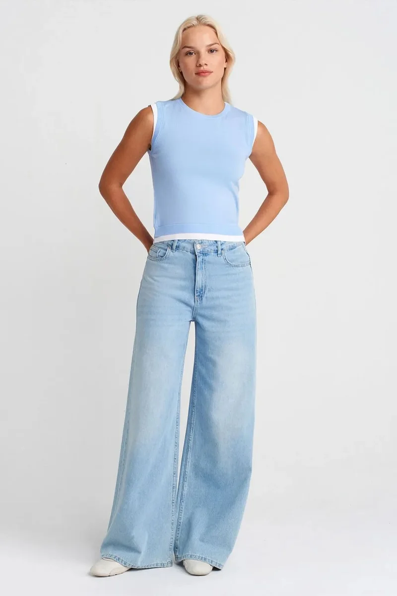 Dilvin Baby Blue DILVIN Sleeveless Ribbed Knit Shell Top for Women | Best Price UAE