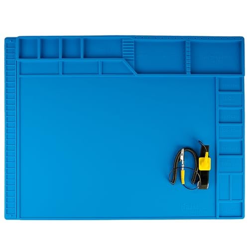 Kaisi Large Soldering Mat Heat ResistantSilicone work matMagnetic solder matElectronic Solder Pad with Anti Static Wrist Strap for Soldering StationPhoneLaptopTabletWatch RepairBlue - Image 1