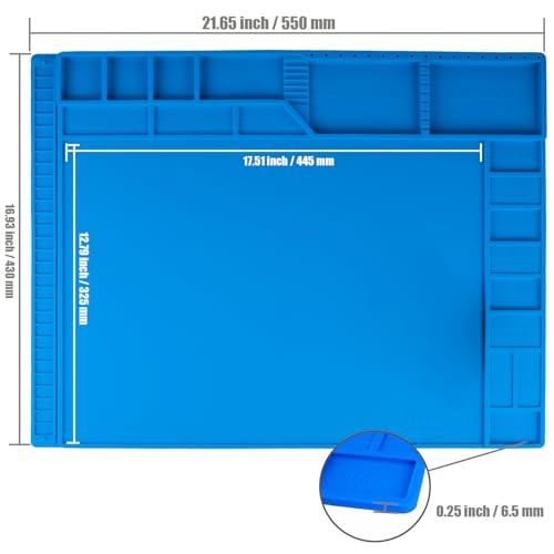 Kaisi Large Soldering Mat Heat ResistantSilicone work matMagnetic solder matElectronic Solder Pad with Anti Static Wrist Strap for Soldering StationPhoneLaptopTabletWatch RepairBlue - Image 3