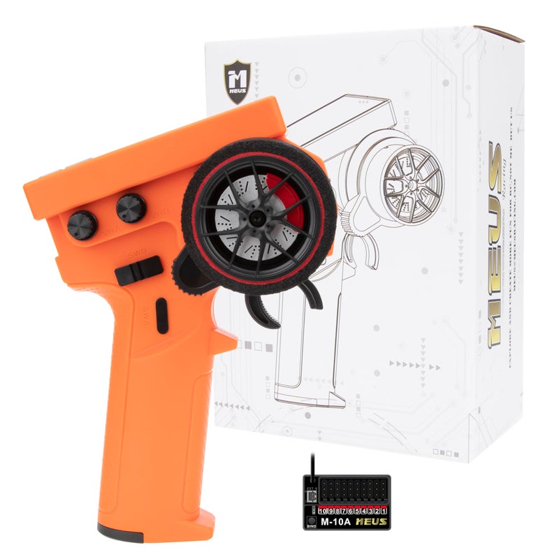MEUS RACING ME-10B RC Transmitter 10 Channels 2.4GHz and Receiver with Coach Mode for 1/8 1/10 1/18 1/24 RC Crawler Car Boat TRX4 TRX4M SCX10 SCX24 Upgrades Parts (Orange) - Image 1